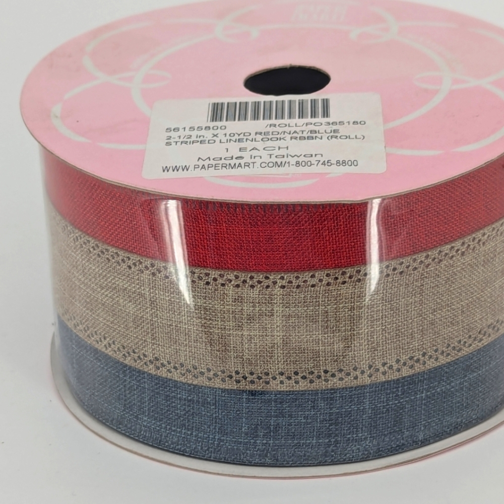 Red Blue and White Stripes Party Decorations Ribbon 2.5" Wired 4th July 🎆🇺🇸